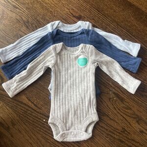 Lot Of 3 - Longsleeve Button One-pieces Gray And Blue Size Preemie Carter New